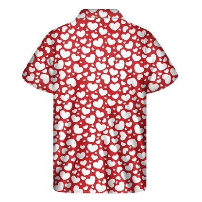 White And Red Heart Pattern Print Mens Short Sleeve Shirt Hawaiian