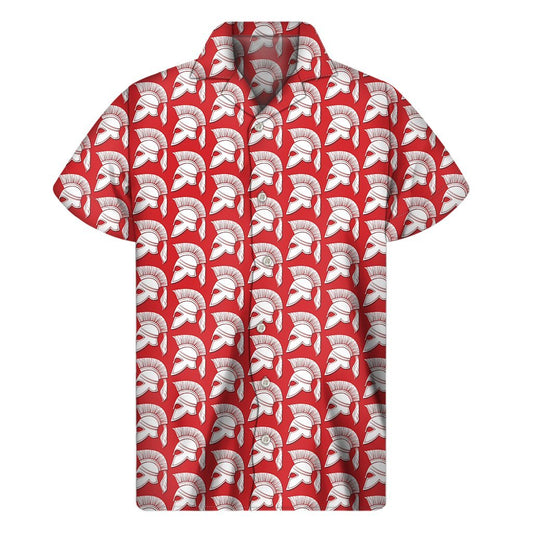 White And Red Spartan Pattern Print Mens Short Sleeve Shirt Hawaiian