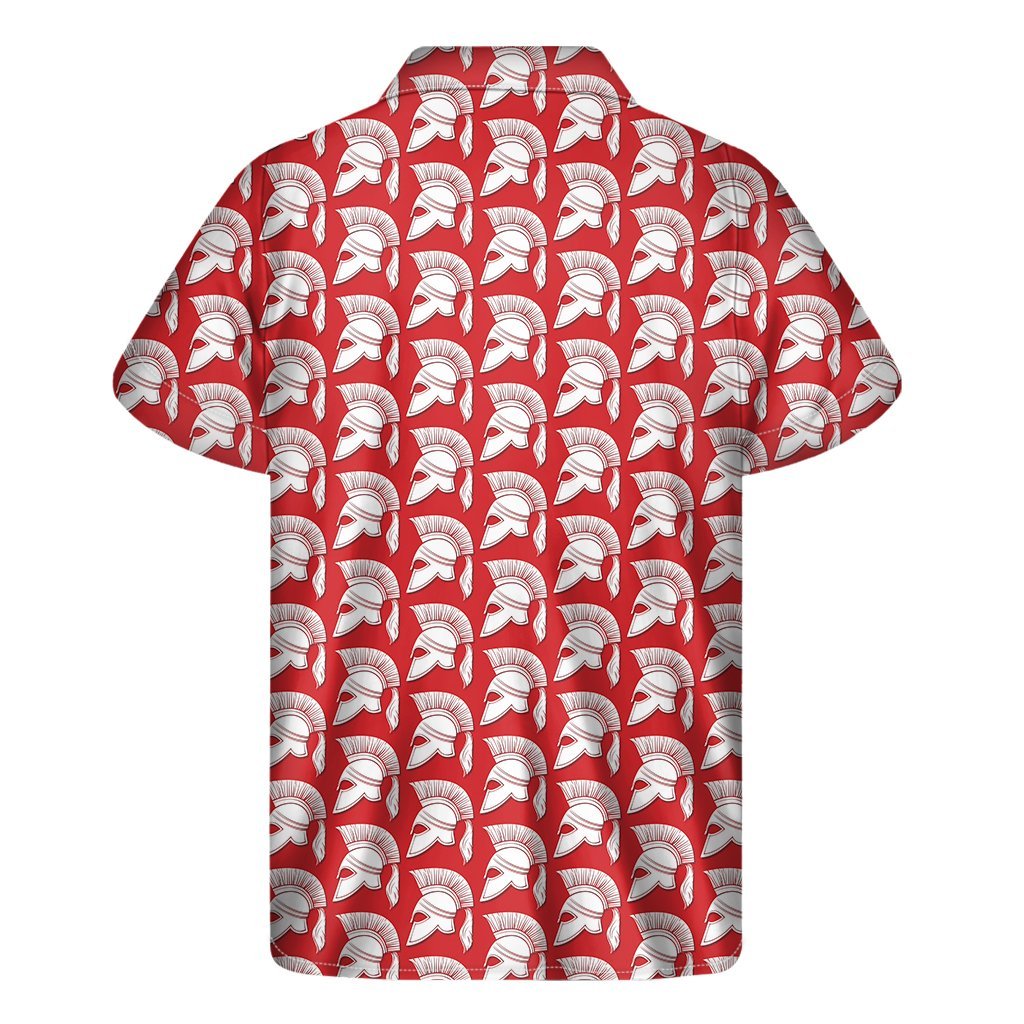 White And Red Spartan Pattern Print Mens Short Sleeve Shirt Hawaiian