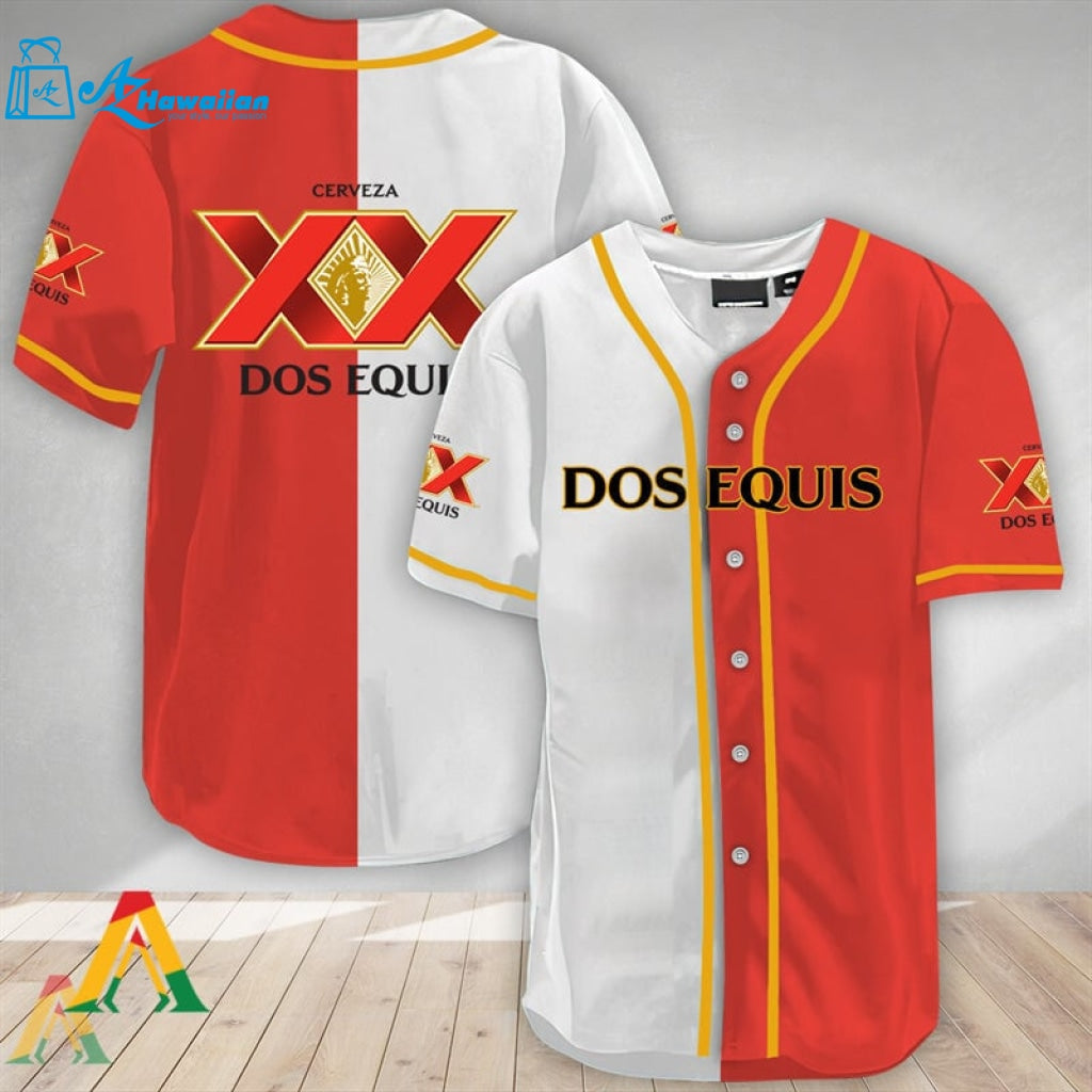 White And Red Split Dos Equis Baseball Jersey