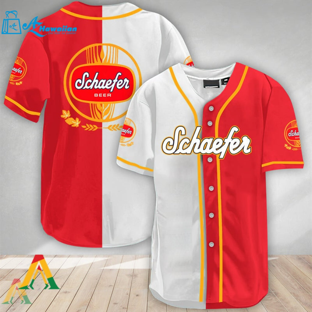 White And Red Split Schaefer Beer Baseball Jersey