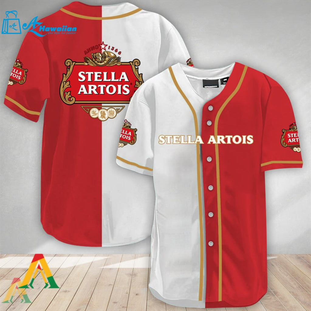 White And Red Split Stella Artois Baseball Jersey