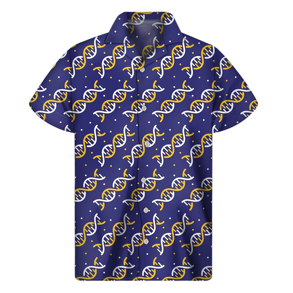 White And Yellow Dna Pattern Print Mens Short Sleeve Shirt Hawaiian