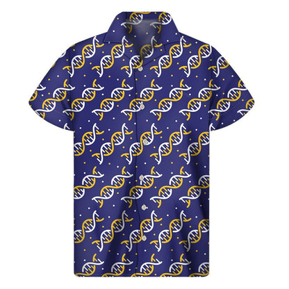 White And Yellow Dna Pattern Print Mens Short Sleeve Shirt Hawaiian