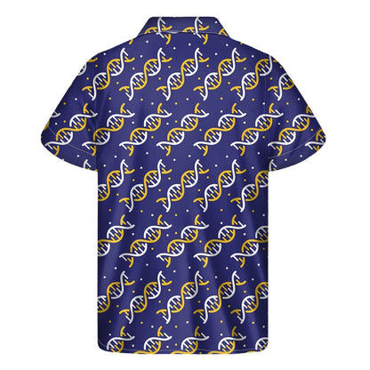 White And Yellow Dna Pattern Print Mens Short Sleeve Shirt Hawaiian