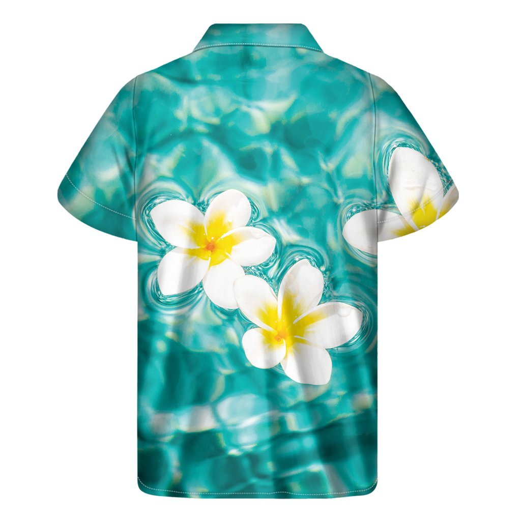 White And Yellow Plumeria In Water Print Mens Short Sleeve Shirt Hawaiian