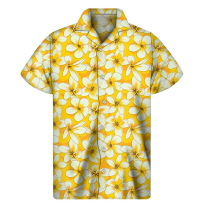 White And Yellow Plumeria Pattern Print Mens Short Sleeve Shirt Hawaiian