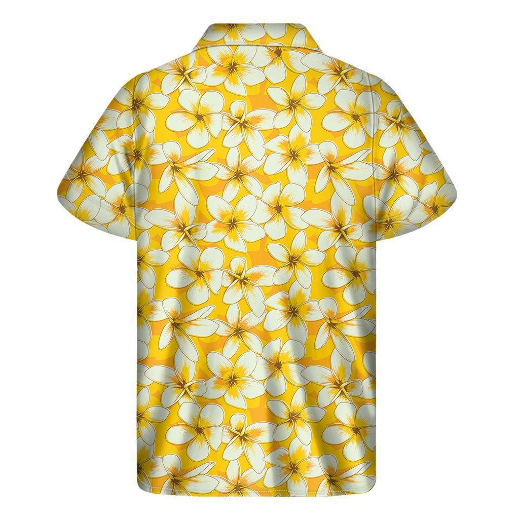 White And Yellow Plumeria Pattern Print Mens Short Sleeve Shirt Hawaiian