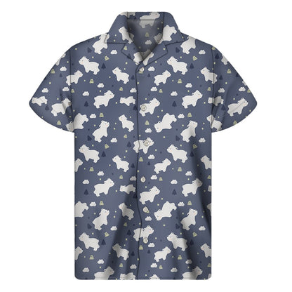 White Baby Polar Bear Pattern Print Mens Short Sleeve Shirt Hawaiian