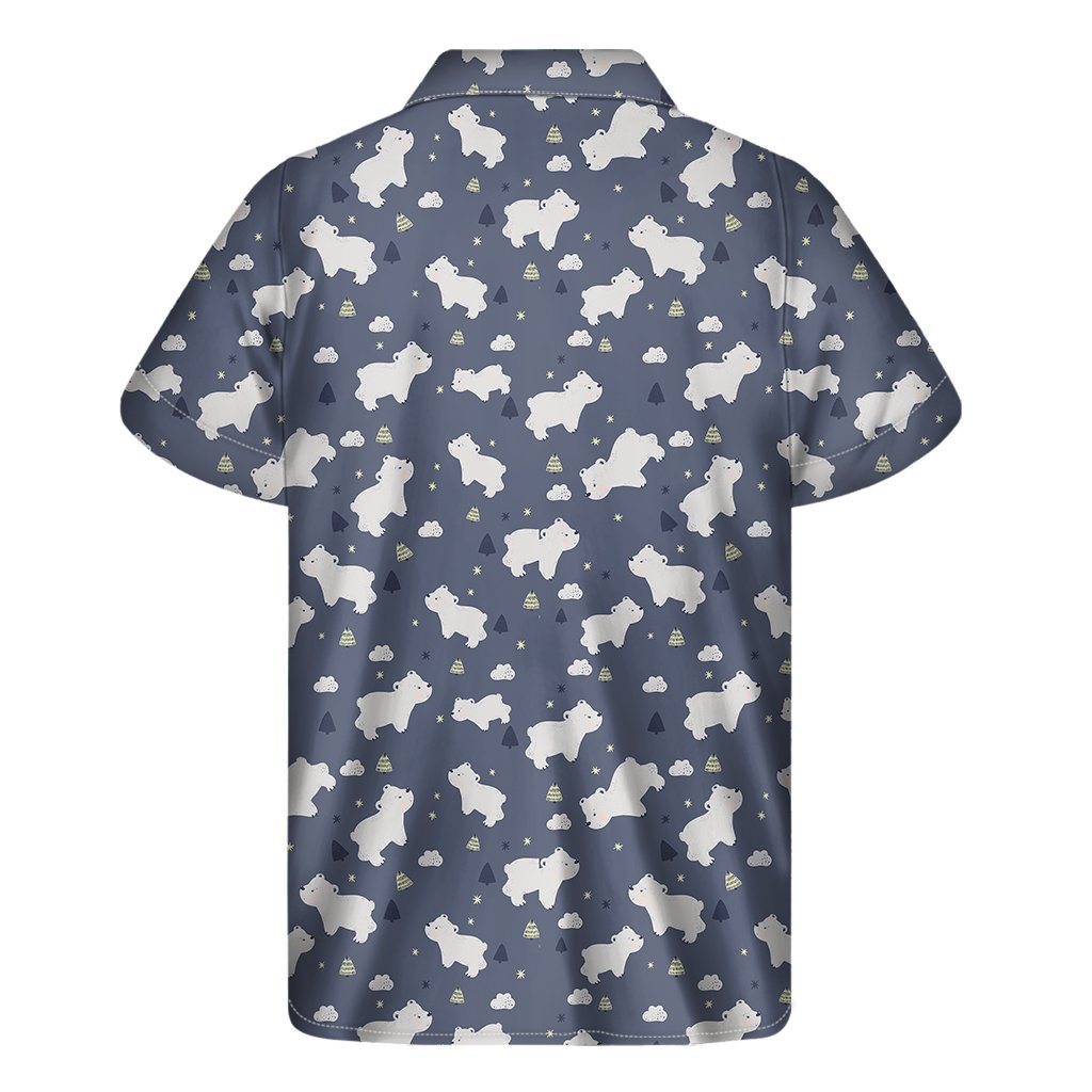 White Baby Polar Bear Pattern Print Mens Short Sleeve Shirt Hawaiian