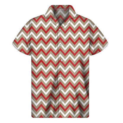 White Beige And Red Chevron Print Mens Short Sleeve Shirt Hawaiian