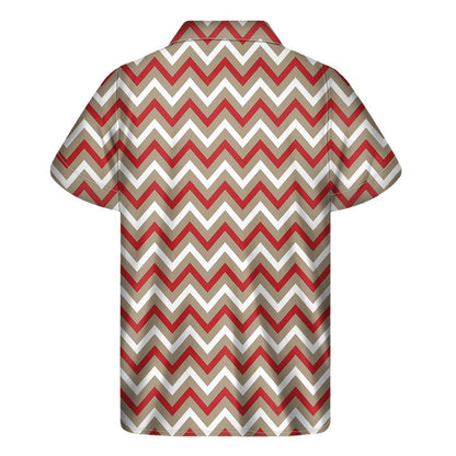 White Beige And Red Chevron Print Mens Short Sleeve Shirt Hawaiian