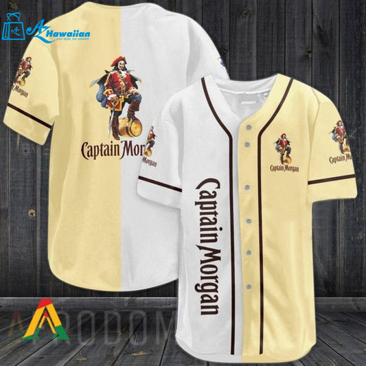 White Beige Captain Morgan Baseball Jersey