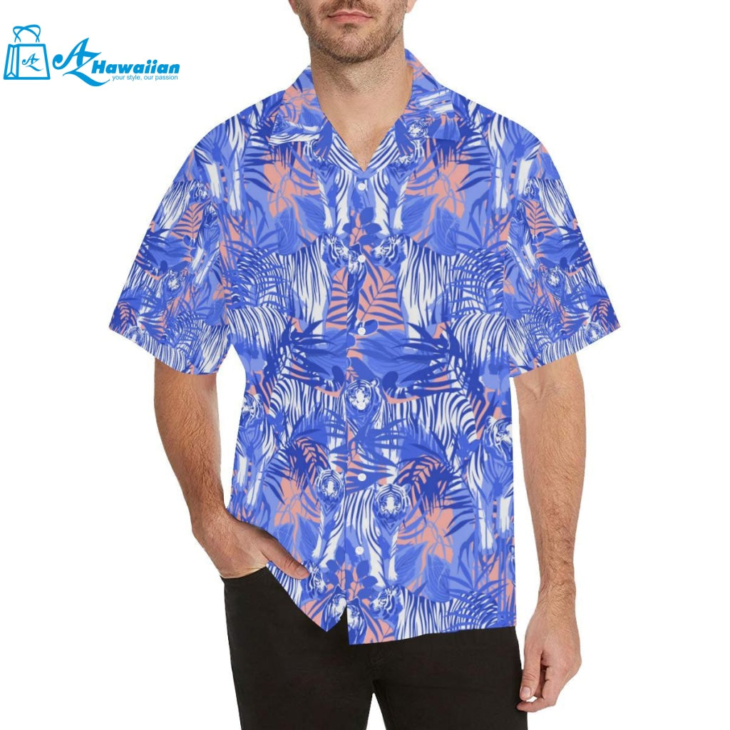 White Bengal Tigers Pattern Mens All Over Print Hawaiian Shirt