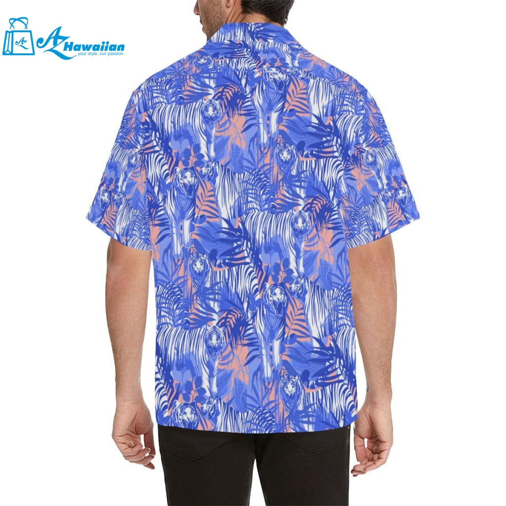 White Bengal Tigers Pattern Mens All Over Print Hawaiian Shirt