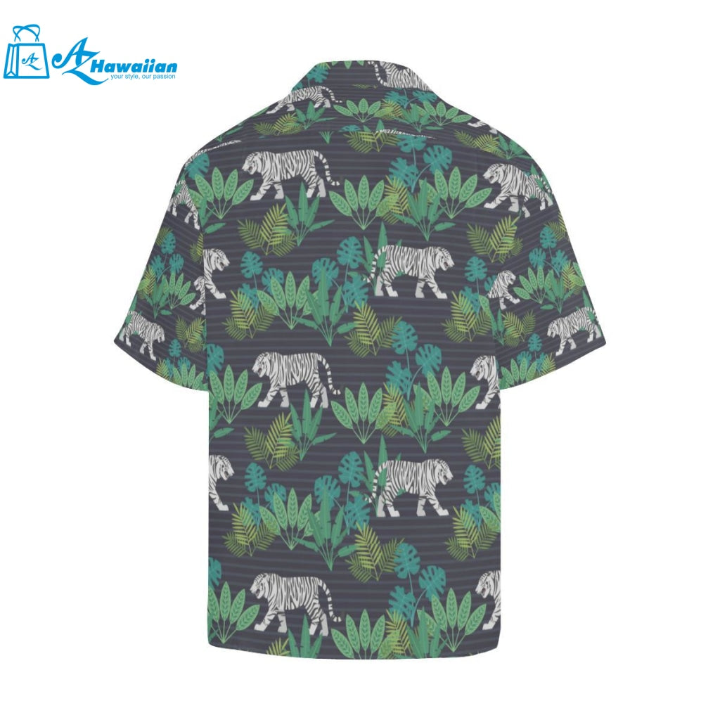 White Bengal Tigers Tropical Plant Mens All Over Print Hawaiian Shirt