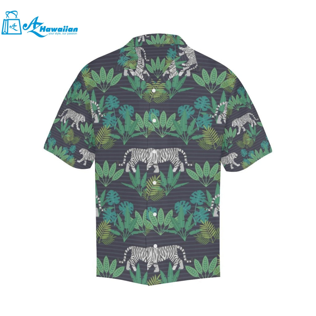 White Bengal Tigers Tropical Plant Mens All Over Print Hawaiian Shirt