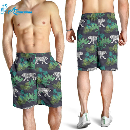 White Bengal Tigers Tropical Plant Men Shorts