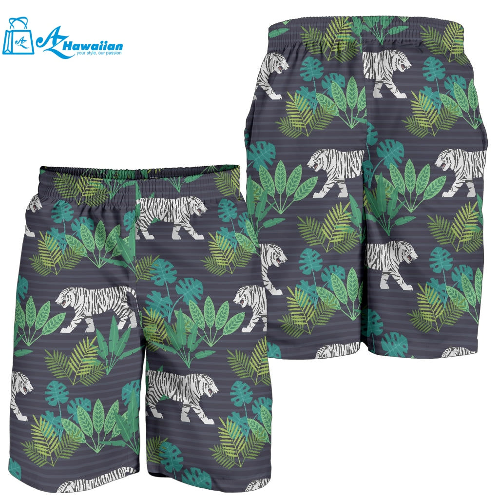 White Bengal Tigers Tropical Plant Men Shorts