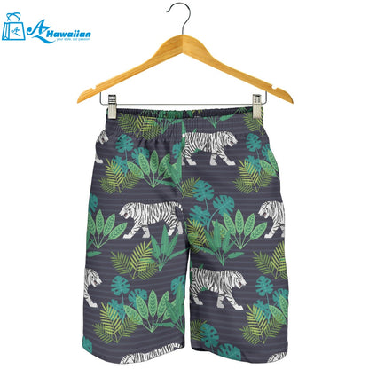 White Bengal Tigers Tropical Plant Men Shorts