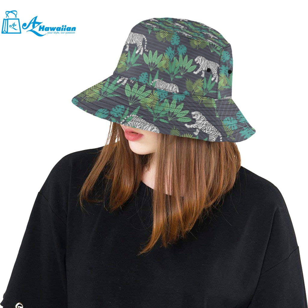 white bengal tigers tropical plant Unisex Bucket Hat