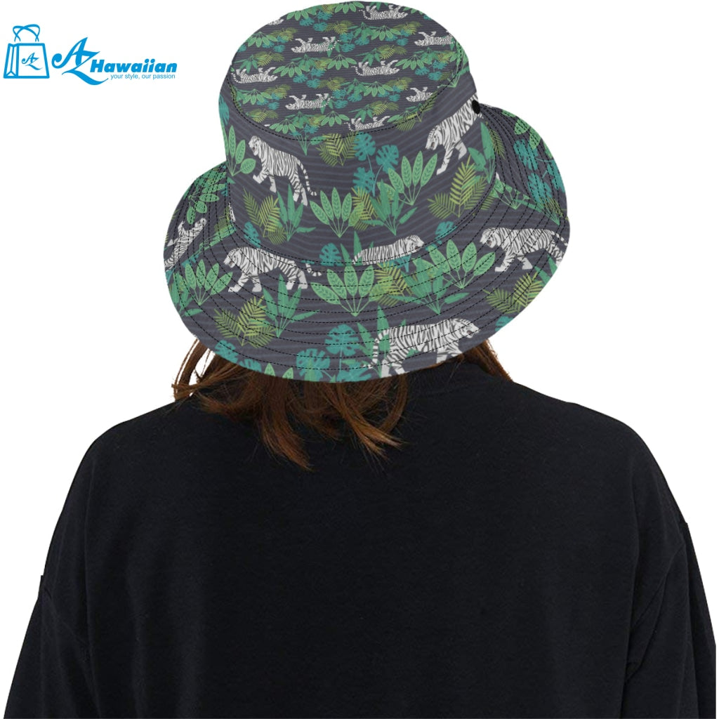 white bengal tigers tropical plant Unisex Bucket Hat