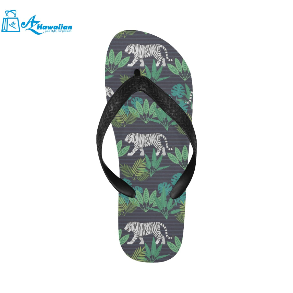 white bengal tigers tropical plant Unisex Flip Flops