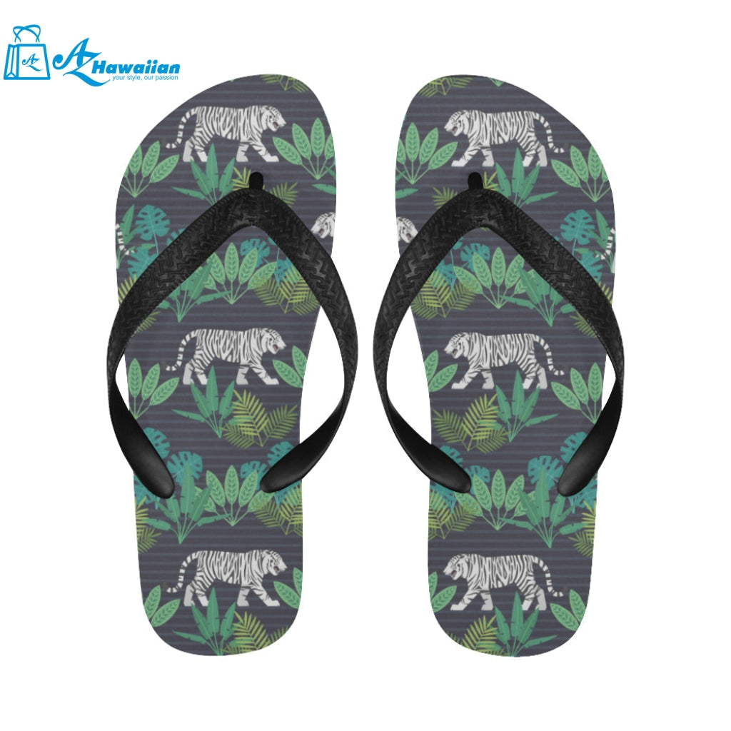 white bengal tigers tropical plant Unisex Flip Flops