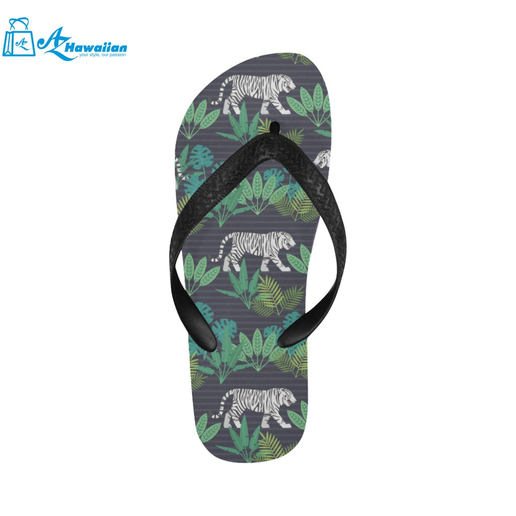 white bengal tigers tropical plant Unisex Flip Flops