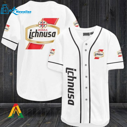 White Birra Ichnusa Beer Baseball Jersey