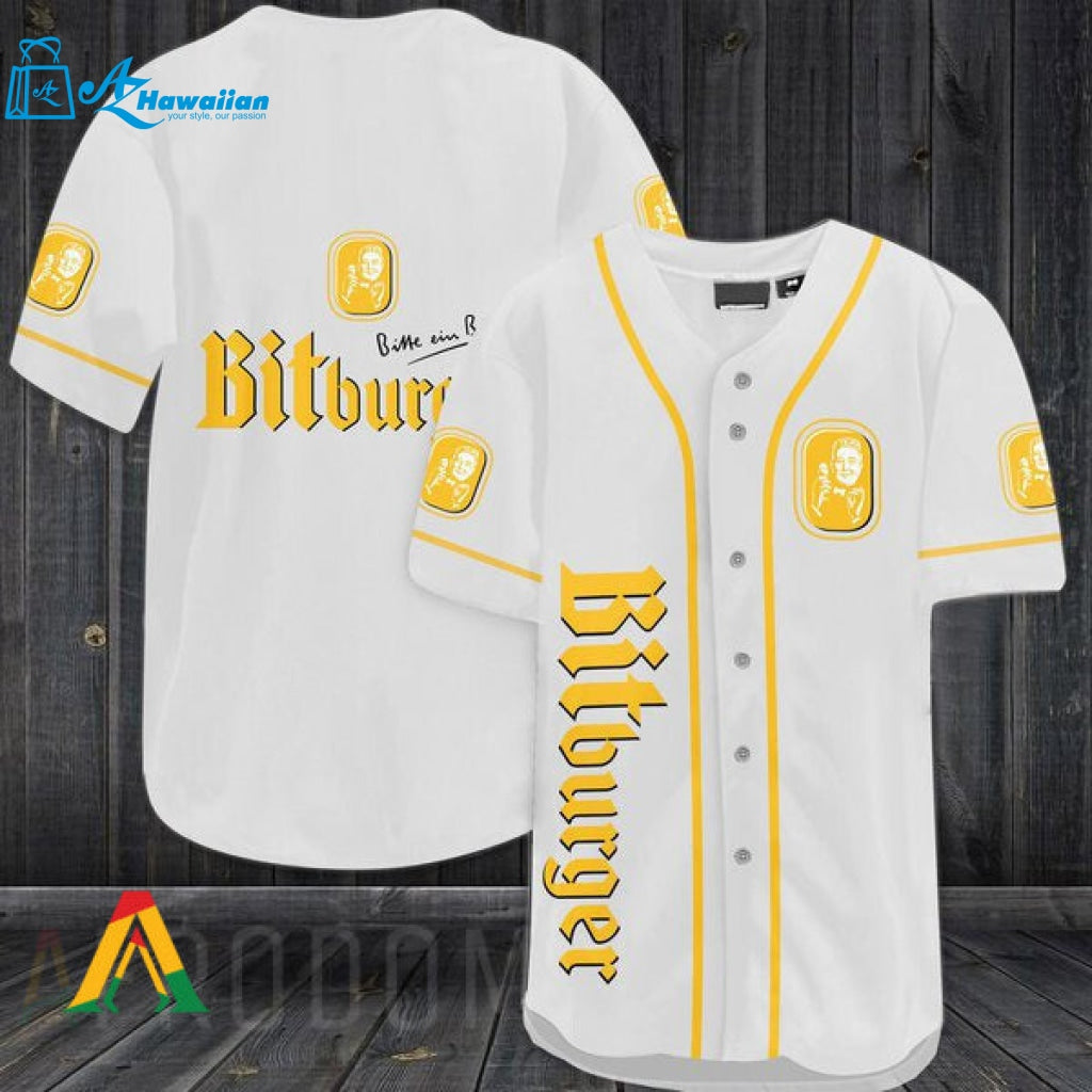 White Bitburger Beer Baseball Jersey