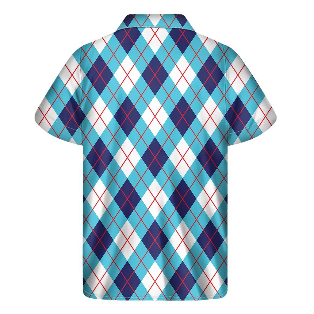 White Blue And Red Argyle Pattern Print Mens Short Sleeve Shirt Hawaiian