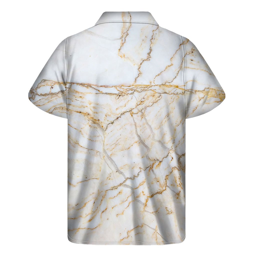 White Brown Grunge Marble Print Mens Short Sleeve Shirt Hawaiian