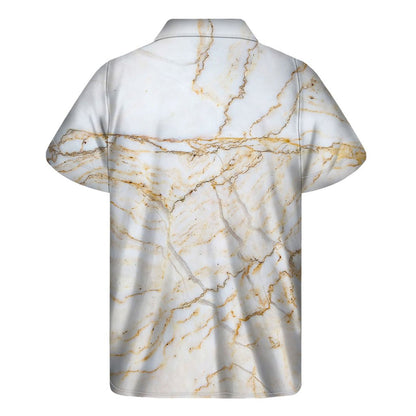 White Brown Grunge Marble Print Mens Short Sleeve Shirt Hawaiian