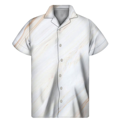 White Brown Smooth Marble Print Mens Short Sleeve Shirt Hawaiian