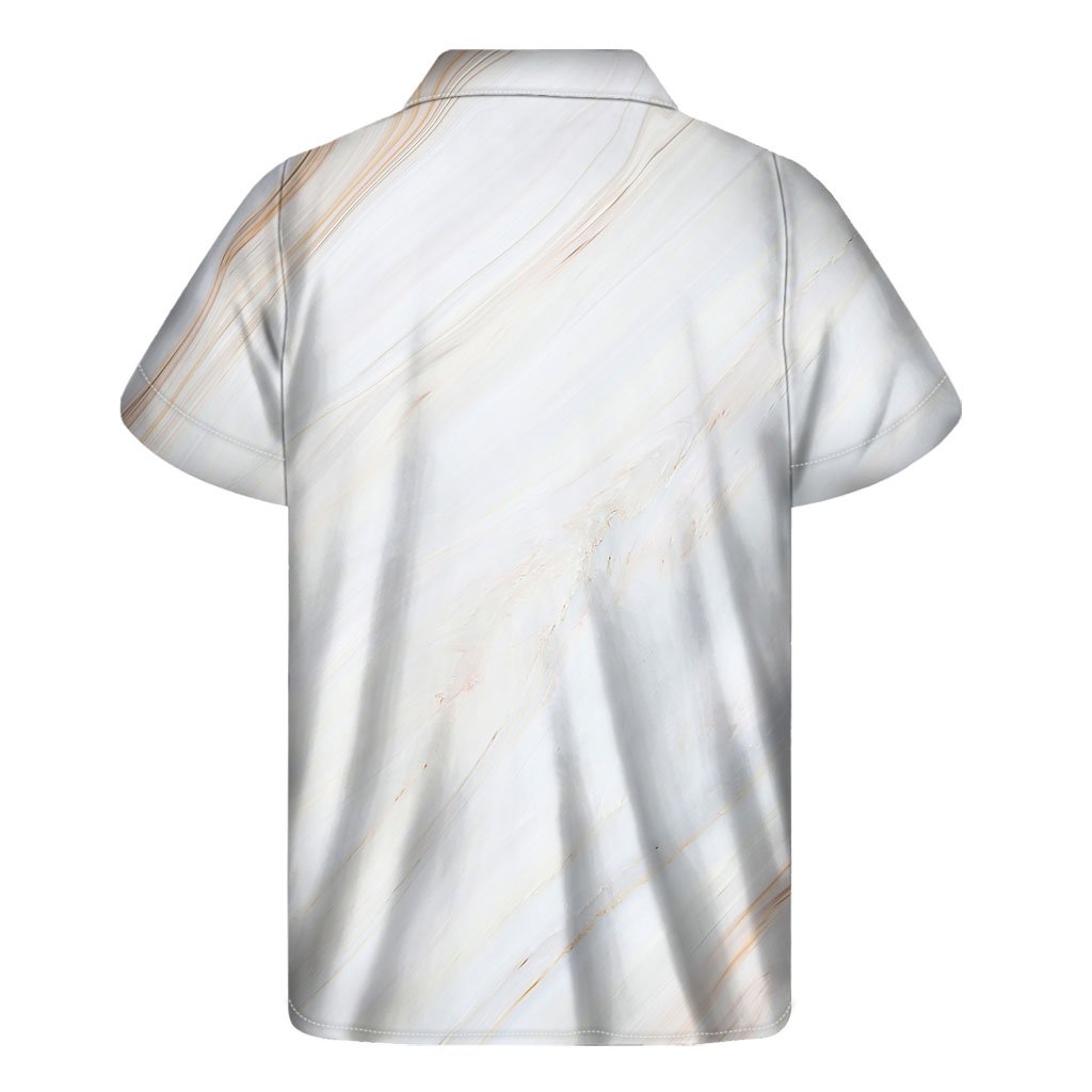 White Brown Smooth Marble Print Mens Short Sleeve Shirt Hawaiian