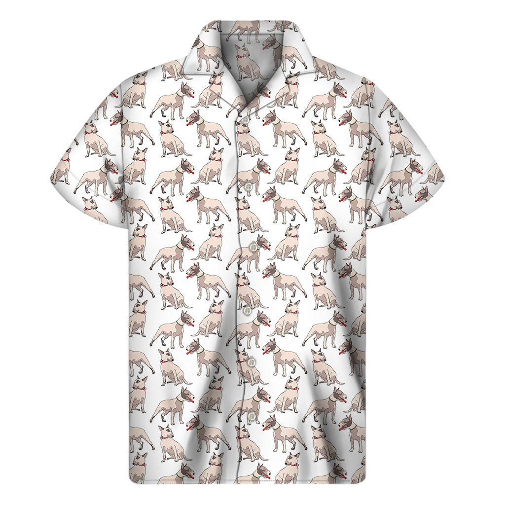 White Bull Terrier Pattern Print Mens Short Sleeve Shirt Hawaiian