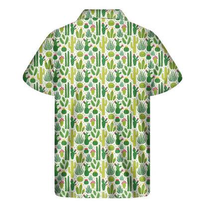 White Cactus Plant Pattern Print Mens Short Sleeve Shirt Hawaiian