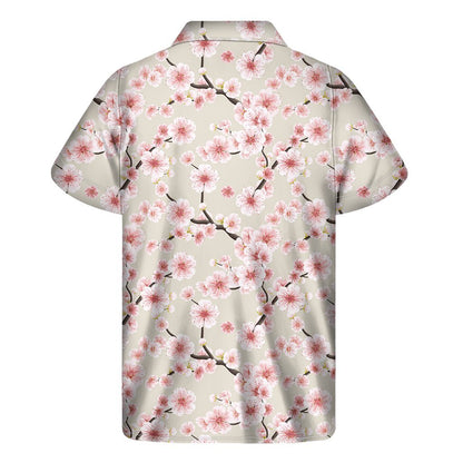 White Cherry Blossom Pattern Print Mens Short Sleeve Shirt Hawaiian