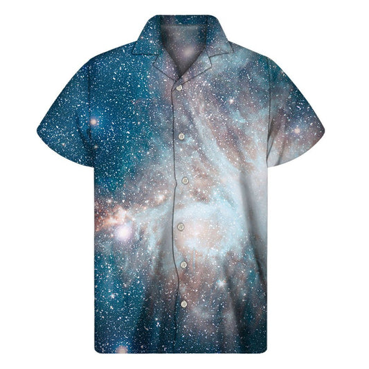 White Cloud Galaxy Space Print Mens Short Sleeve Shirt Hawaiian