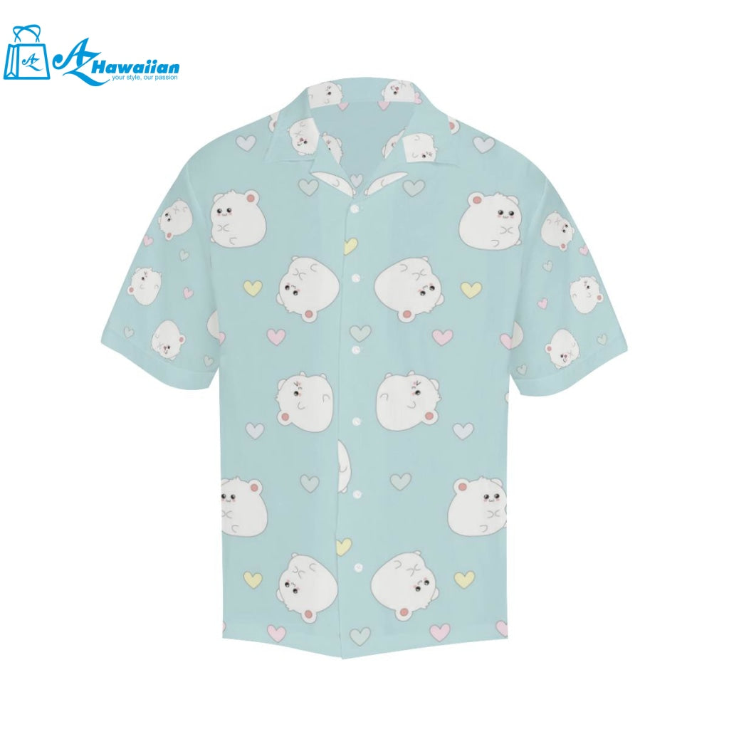 White Cute Hamsters Heart Pattern Mens All Over Print Hawaiian Shirt