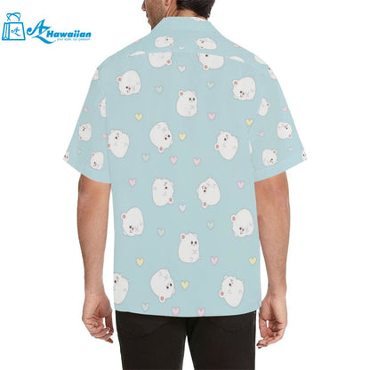 White Cute Hamsters Heart Pattern Mens All Over Print Hawaiian Shirt