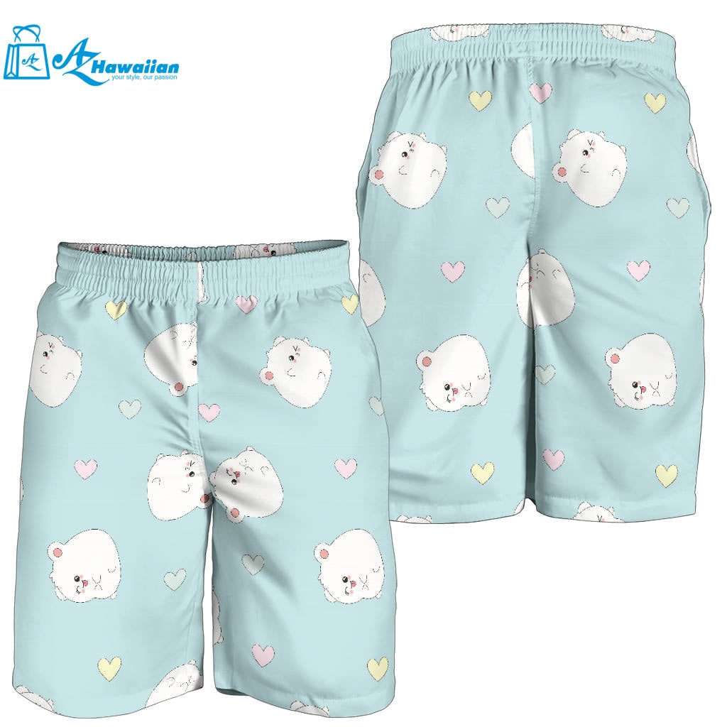 White Cute Hamsters Heart Pattern Men Shorts