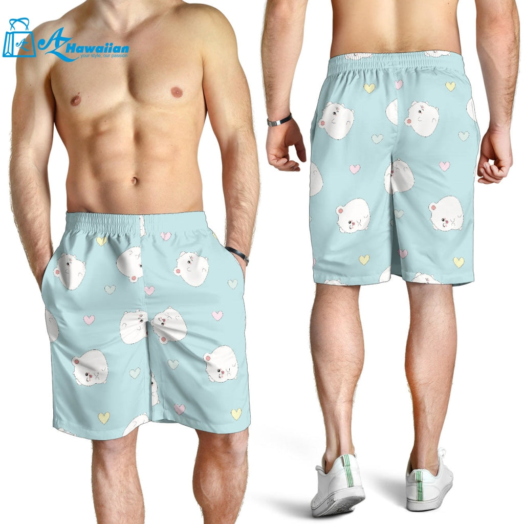 White Cute Hamsters Heart Pattern Men Shorts