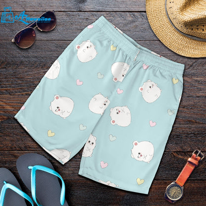 White Cute Hamsters Heart Pattern Men Shorts