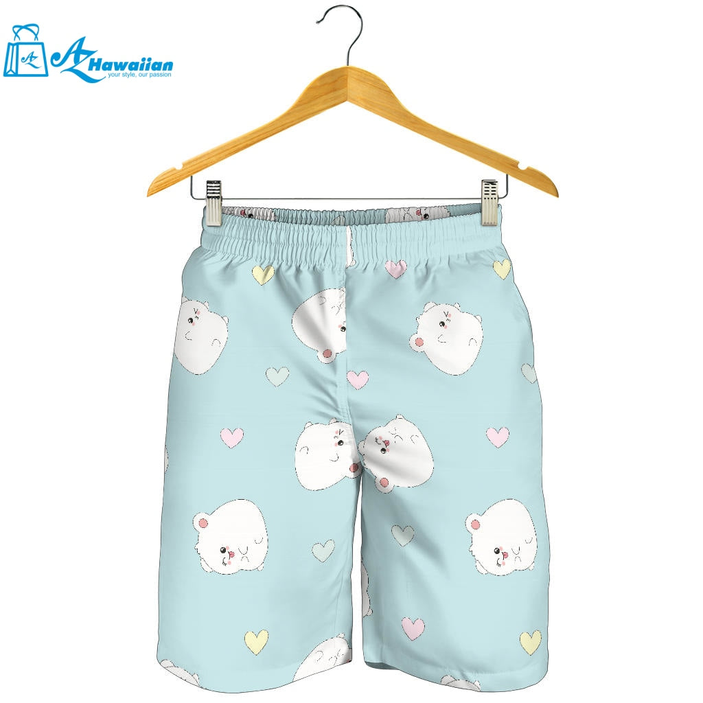 White Cute Hamsters Heart Pattern Men Shorts