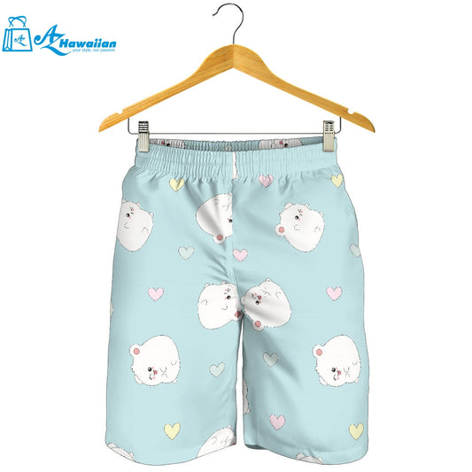 White Cute Hamsters Heart Pattern Men Shorts