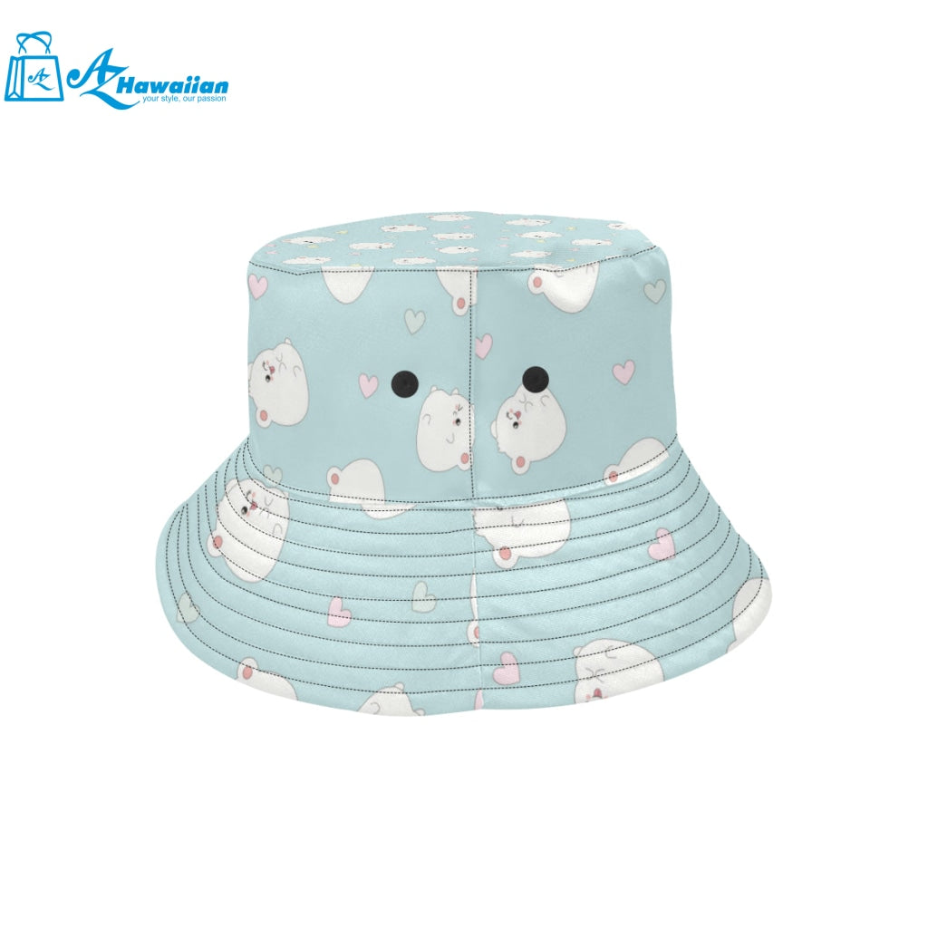 White cute hamsters heart pattern Unisex Bucket Hat