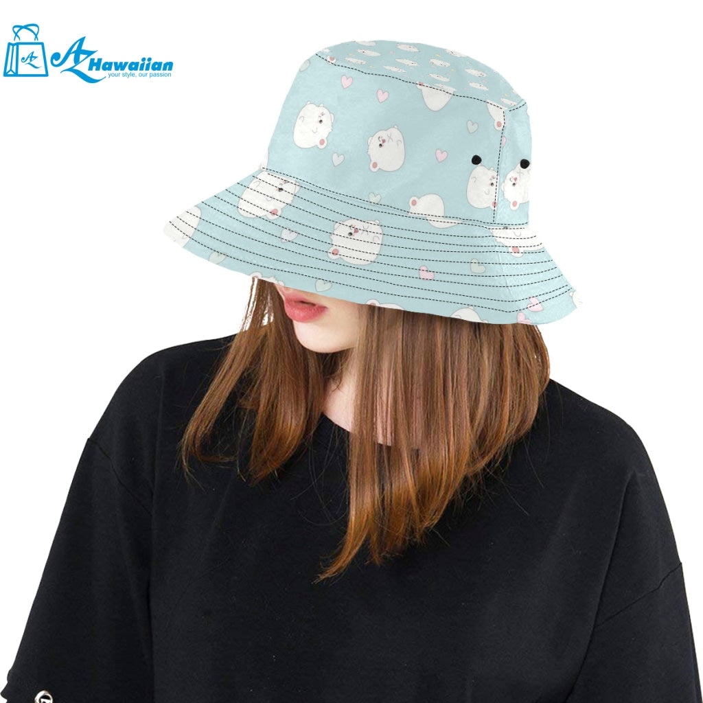 White cute hamsters heart pattern Unisex Bucket Hat