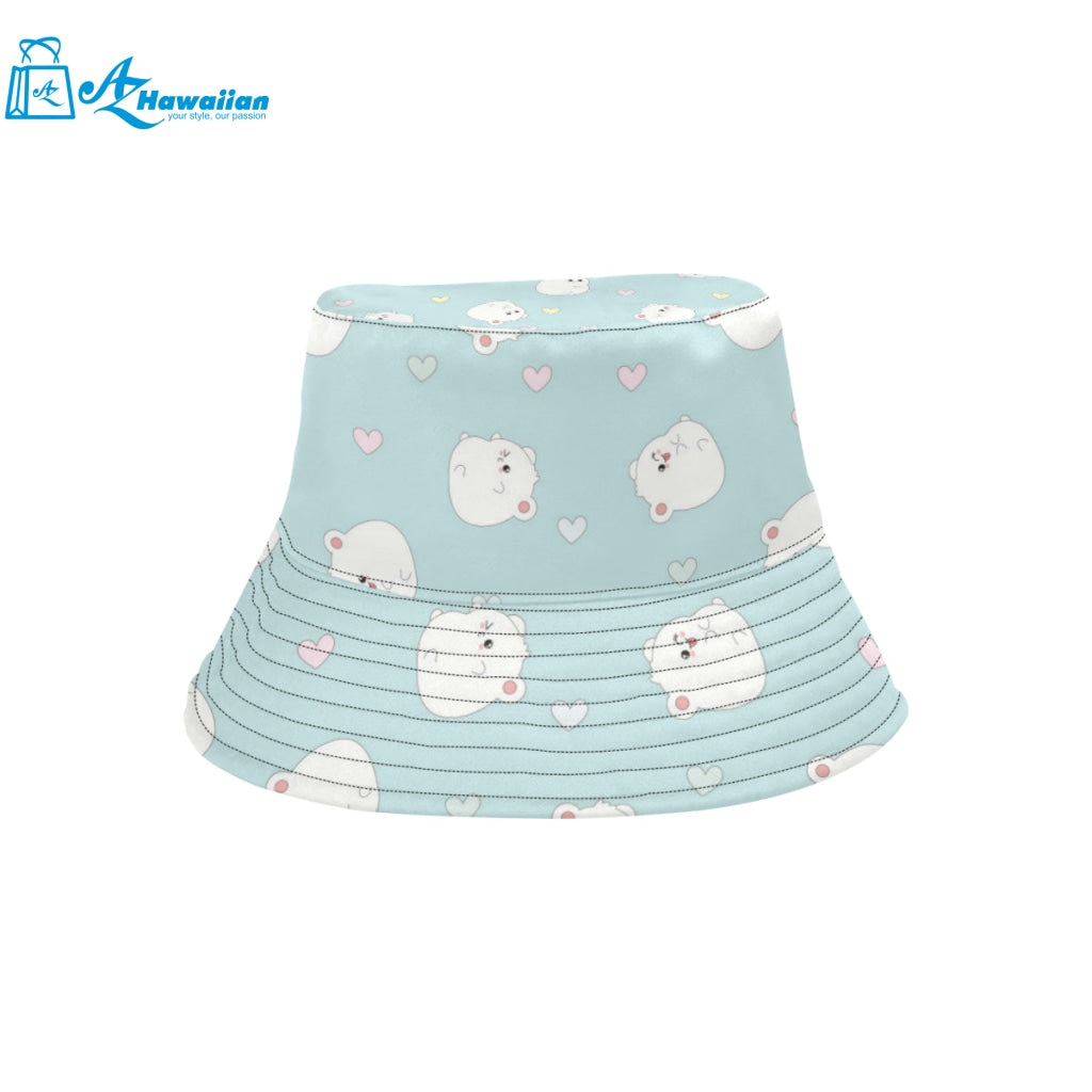 White cute hamsters heart pattern Unisex Bucket Hat